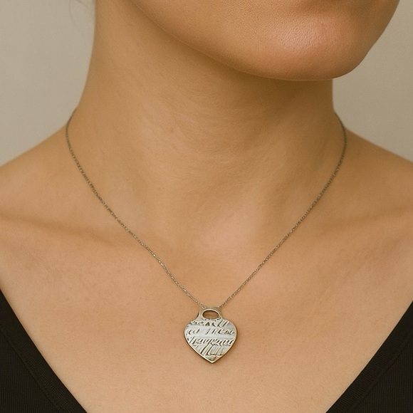 Tiffany & Co Silver “ I Love You” Heart Pendant Necklace